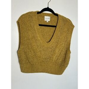 Pink Rose Mustard Yellow Cable Knit Sweater Vest Women's Medium Chenille Cropped